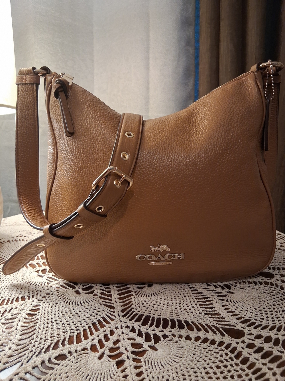 Coach Pebbled Leather Crossbody in Saddle